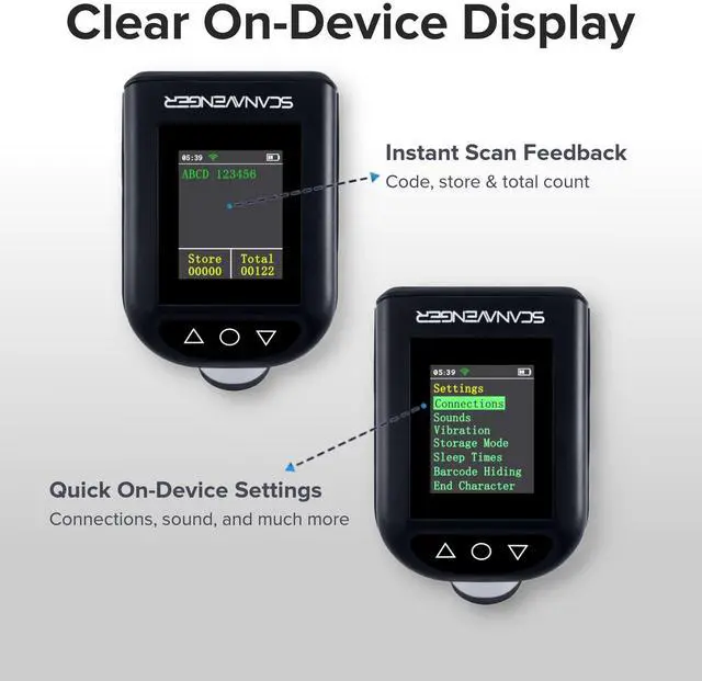 Alt view image 3 of 7 - ScanAvenger 1D & 2D Bluetooth Barcode Scanner with LCD Display, Wireless & USB Rechargeable Handheld for Inventory, POS, Library/Reads QR, UPC, Codes/Windows, Mac, Android, iOS