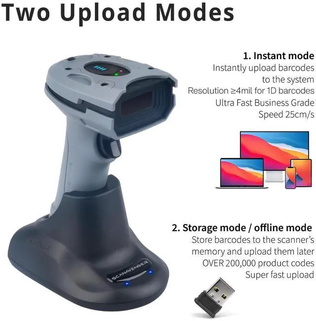 Alt view image 4 of 7 - ScanAvenger Rugged Industrial Wireless Bluetooth 1D&2D Barcode Scanner IP65 Rated USB Handheld Barcode Reader Compatible with Windows & Mac, Ideal for Warehouse & Inventory Management