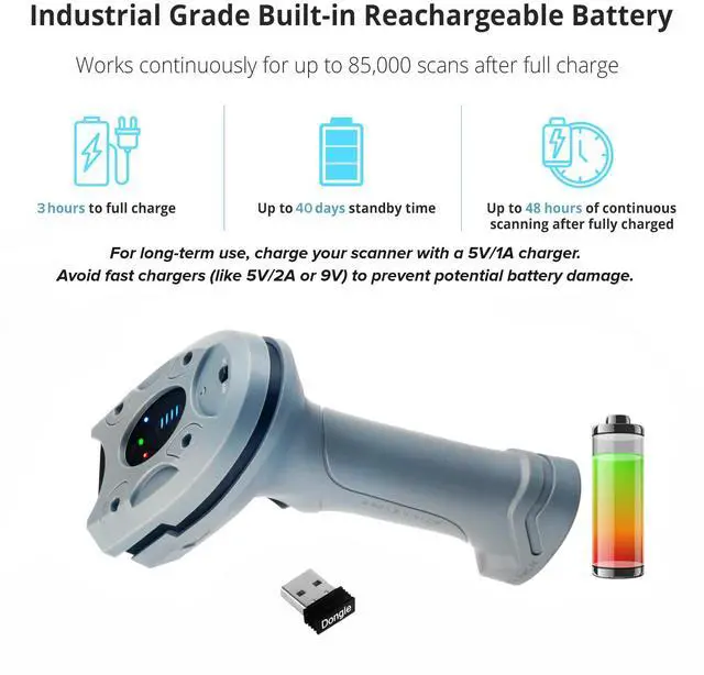 Alt view image 5 of 7 - ScanAvenger Rugged Industrial Wireless Bluetooth 1D&2D Barcode Scanner IP65 Rated USB Handheld Barcode Reader Compatible with Windows & Mac, Ideal for Warehouse & Inventory Management
