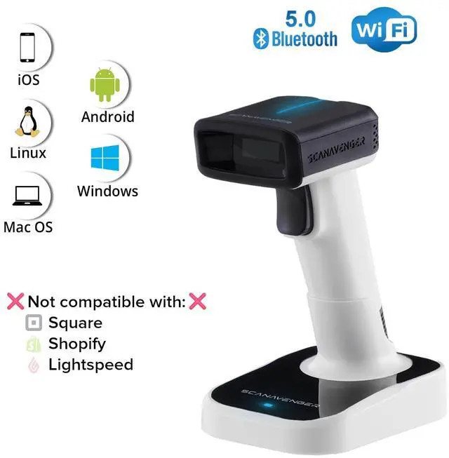Alt view image 2 of 7 - ScanAvenger Wireless Portable 1D&2D with Stand Bluetooth Barcode Scanner: Hand Scanners with Vibration, Cordless, Rechargeable Scan Gun for Inventory - USB Bar Code/QR Reader