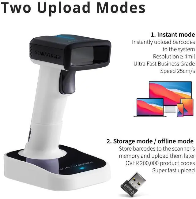 Alt view image 4 of 7 - ScanAvenger Wireless Portable 1D&2D with Stand Bluetooth Barcode Scanner: Hand Scanners with Vibration, Cordless, Rechargeable Scan Gun for Inventory - USB Bar Code/QR Reader