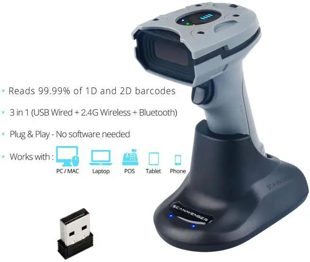 Alt view image 6 of 7 - ScanAvenger Rugged Industrial Wireless Bluetooth 1D&2D Barcode Scanner IP65 Rated USB Handheld Barcode Reader Compatible with Windows & Mac, Ideal for Warehouse & Inventory Management