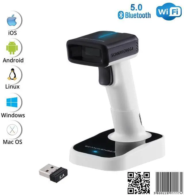 Alt view image 2 of 7 - ScanAvenger Wireless Portable 1D&2D with Stand Bluetooth Barcode Scanner: Hand Scanners with Vibration, Cordless, Rechargeable Scan Gun for Inventory - USB Bar Code/QR Reader