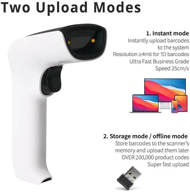 Alt view image 5 of 7 - ScanAvenger Wireless Portable 1D&2D with Stand Bluetooth Barcode Scanner: Hand Scanners 3-in-1 Vibration, Cordless, Rechargeable Scan Gun for Inventory - USB Bar Code/QR Reader (No Next Gen Stand)