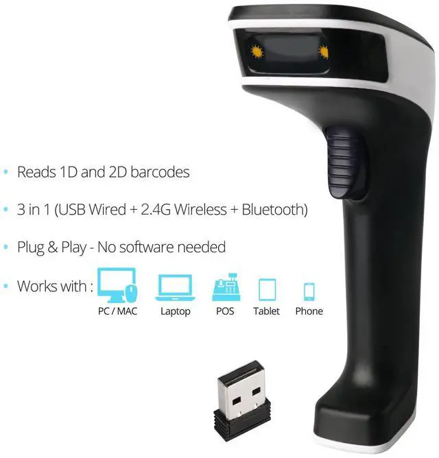 Alt view image 4 of 7 - ScanAvenger Portable Wireless Bluetooth Barcode Scanner: 3-in-1 Hand Scanners - Cordless, Rechargeable 1D and 2D Scan Gun for Inventory Management - Wireless, Handheld, USB Bar Code/QR Code Reader