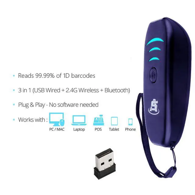 Alt view image 5 of 7 - ScanAvenger Portable Mini-Wireless Bluetooth Barcode Scanner: Hand Scanners - Cordless, Rechargeable 1D Scan Gun for Inventory Management - Wireless, Handheld USB