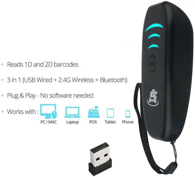Alt view image 4 of 7 - ScanAvenger Portable Mini-Wireless Bluetooth Barcode Scanner: Hand Scanners - Cordless, Rechargeable 1D & 2D Scan Gun for Inventory Management - Wireless, Handheld USB QR (1D & 2D Barcode Scanner)
