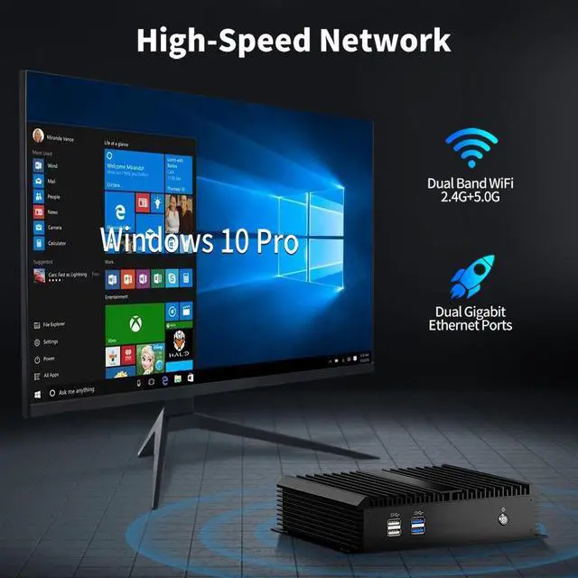 Alt view image 3 of 5 - BOESIIPC Mini Industrial PC, Fanless Desktop Computer Core i7-5500U Windows 10 Pro, 8GB RAM 128GB SSD, 2xNICs, 2*COM RS232, 4xUSB3.0, Dula-Band WiFi, HDMI/VGA Ports, Gigabit LAN, Auto Power On