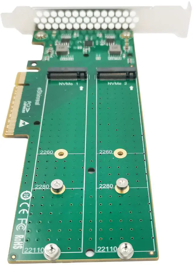 Alt view image 6 of 6 - eShinreal PCIe x8 to Dual M.2 NVMe SSD Adapter support 2260/2280/22110 SSD