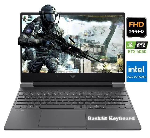 Main image of HP Victus 15.6" FHD 144Hz Gaming Laptop NVIDIA GeForce RTX 4050 Intel Core i5-13420H (Beat i7-1355U) 16GB RAM 1TB SSD Wi-Fi 6 Bluetooth 5.3 Backlit KB USB-C HDMI Windows 11 Home Gray | Cooling PAD