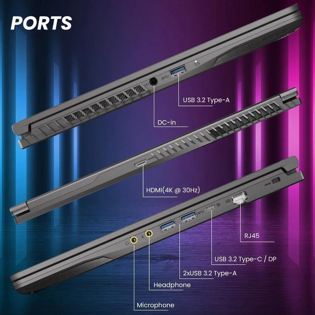 Alt view image 6 of 7 - MSI Thin 15.6" FHD 144Hz Gaming Laptop NVIDIA GeForce RTX 4050 Intel Core i5-13420H (Beat i7-12650H) 32GB RAM 2TB SSD WiFi 6E Bluetooth 5.3 Backlit KB Webcam HDMI USB-C RJ45 Windows 11 Pro Gray