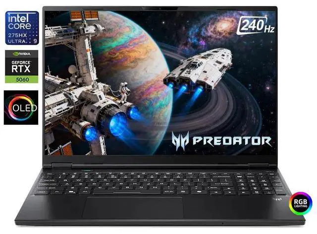 Main image of Acer Predator Helios Neo 16S AI Gaming Laptop 16" OLED WQXGA 240Hz GeForce RTX 5060 Intel core Ultra 9 275HX (Beat i9-14900HX) 64GB DDR5 RAM 1TB SSD RGB Backlit HDMI Wi-Fi DP Windows 11 Pro Black