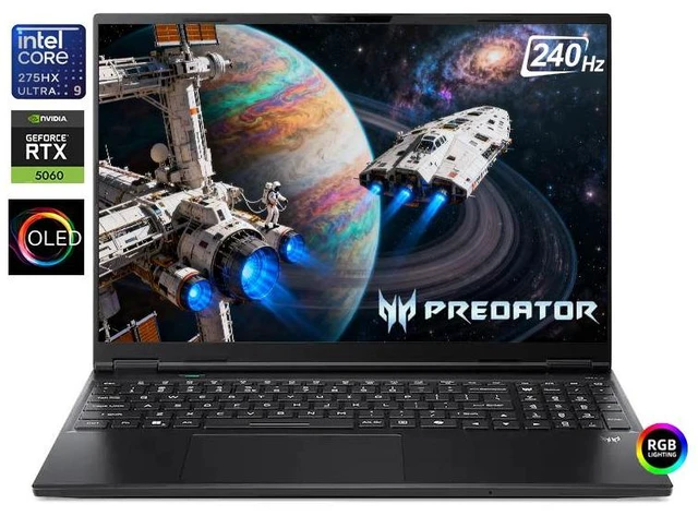 Main image of Acer Predator Helios Neo 16S AI Gaming Laptop 16" OLED WQXGA 240Hz GeForce RTX 5060 Intel core Ultra 9 275HX (Beat i9-14900HX) 16GB DDR5 RAM 2TB SSD RGB Backlit HDMI Wi-Fi DP Windows 11 Pro Black