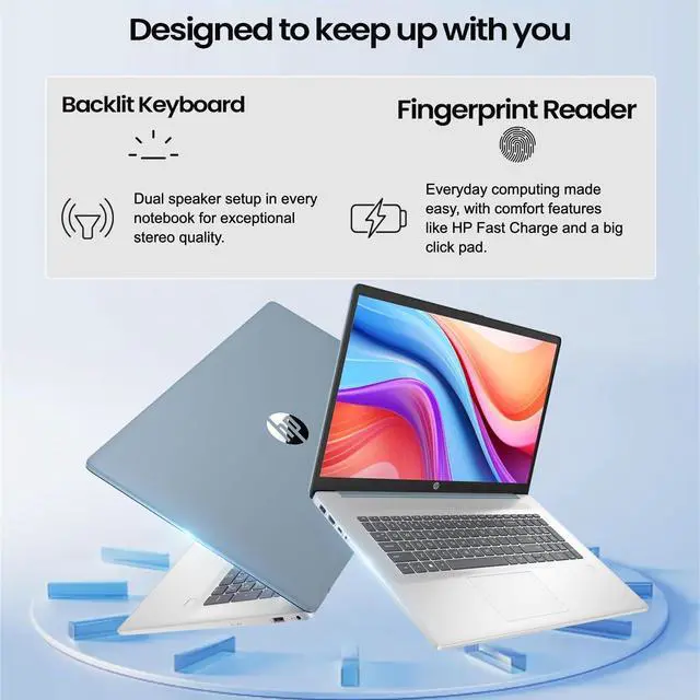 Alt view image 2 of 6 - HP 17.3" HD+ Business Laptop Touchscreen Intel Core Ultra 7 255U (Beats i7-13620H) 32GB DDR5 RAM 512GB SSD Intel Graphics Wi-Fi 6 BT 5.4 Webcam HDMI 1.4 Backlit KB Fingerprint Windows 11 Pro Blue