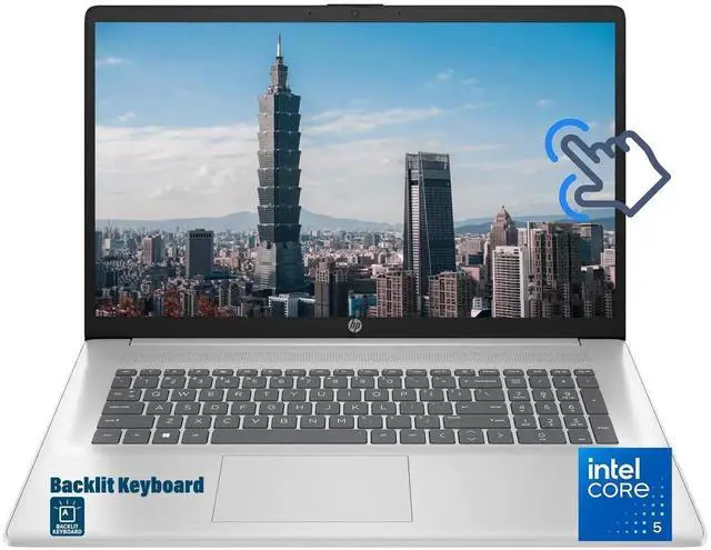 Main image of HP Business Laptop 17.3 inch IPS HD+ Touchscreen Intel Core 5 120U (Beats i5-1335U) Intel Graphics 32GB RAM 512GB SSD Backlit KB Wi-Fi 6 Bluetooth 5.4 Copilot AI 720p Webcam HDMI Windows 11 Pro Silver