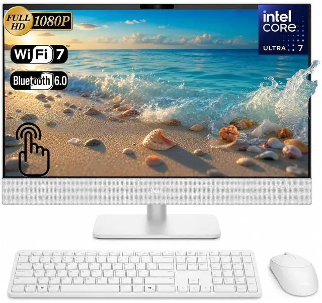 Main image of Dell All-in-One Business Desktop 23.8" FHD Touchscreen intel Core Ultra 7 355 (Beats i7-14700) Intel Graphics 64GB DDR5 RAM 2TB SSD Wi-Fi 7 BT 6.0 HDMI RJ-45 Keyboard and Mouse Windows 11 Home White