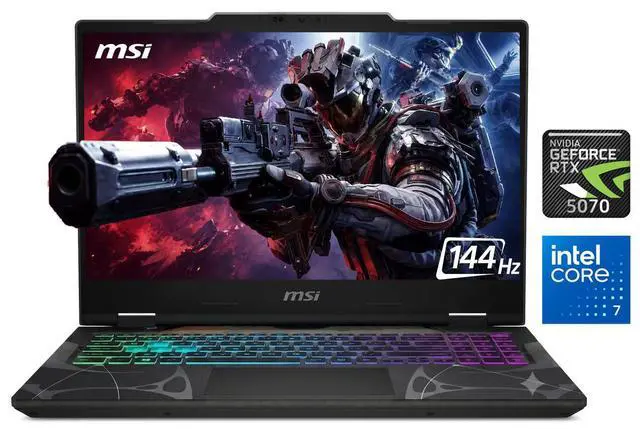 Main image of MSI Cyborg AI Gaming Laptop 15.6" FHD IPS 144Hz NVIDIA GeForce RTX 5070 Intel core 7 240H (Beats i7-13650HX) 32GB DDR5 RAM 1TB SSD Wi-Fi 6E BT 5.3 RGB Backlit KB HDMI RJ-45 Windows 11 Pro Black