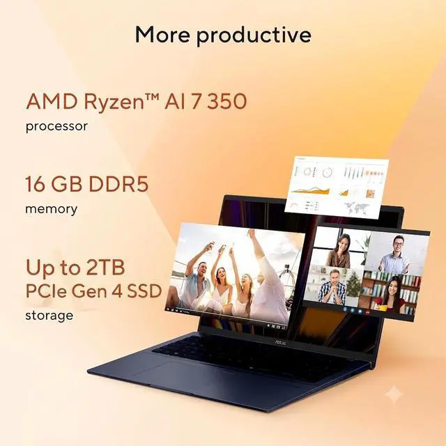 Alt view image 5 of 7 - Asus VivoBook 16" WUXGA Business Laptop AMD Ryzen AI 7 350 (Beat Intel Core Ultra 7 255H) Radeon Graphics 32GB DDR5 RAM 2TB SSD Backlit KB Wi-Fi 6 BT 5.3 Copilot+ FHD Webcam Windsows 11 Home Blue
