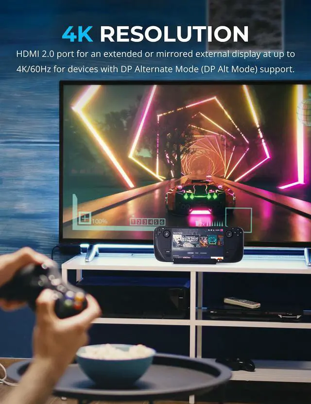Alt view image 5 of 7 - SABRENT Docking Station Compatible with Steam Deck, 7-in-1 Dock with M.2 SSD Slot, HDMI 2.0 4K@60Hz, Gigabit Ethernet, Dual USB-A 3.2 and Single USB 2.0 Ports with 90W USB-C Charging Port