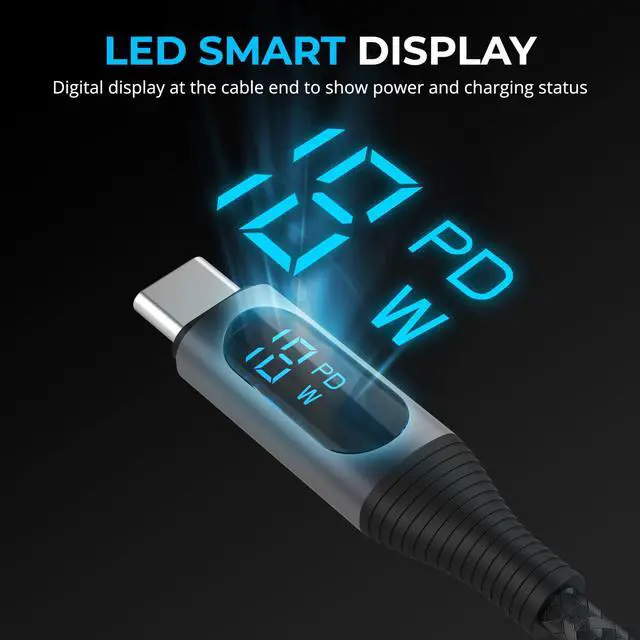 Alt view image 2 of 7 - SABRENT USB-C to Lightning Cable with Smart Display, 1M/3.3FT Long, Apple MFI Certified, 60W Charging and 480Mbps Data Transfer Speeds, for Phones, iPads, iPods, MacBooks (CB-C2L1)
