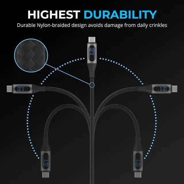 Alt view image 3 of 7 - SABRENT USB-C to Lightning Cable with Smart Display, 1M/3.3FT Long, Apple MFI Certified, 60W Charging and 480Mbps Data Transfer Speeds, for Phones, iPads, iPods, MacBooks (CB-C2L1)