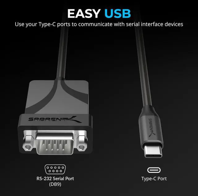 Alt view image 7 of 7 - SABRENT USB-C to DB9 Serial RS-232 Adapter Cable 6FT, Prolific PL2303GS Chipset, USB 2.0, 1bps-12Mbps Baud Rate, for POS Terminals, Modems, GPS, Industrial Devices (CB-D9C6)
