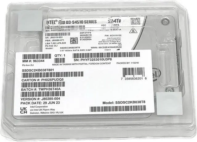 Main image of Intel S4510 3.84TB SATA 6Gb/s 2.5-inch Enterprise SSD - SSDSC2KB038T801