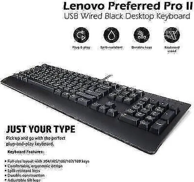 Alt view image 3 of 6 - Lot Of 5 Genuine Lenovo 00XH688 SK-8827 Preferred Pro II USB Desktop Keyboard - OEM