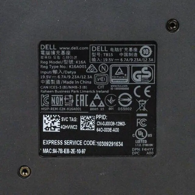 Alt view image 6 of 6 - Genuine Dell K16A Thunderbolt USB-C Docking Station 0J5C6 J00G9 w/ AC Adapter