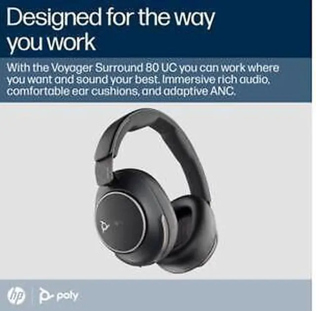 Alt view image 3 of 7 - Poly Voyager Surround 80 UC Microsoft Teams Certified USB-C Headset +USB-C/A