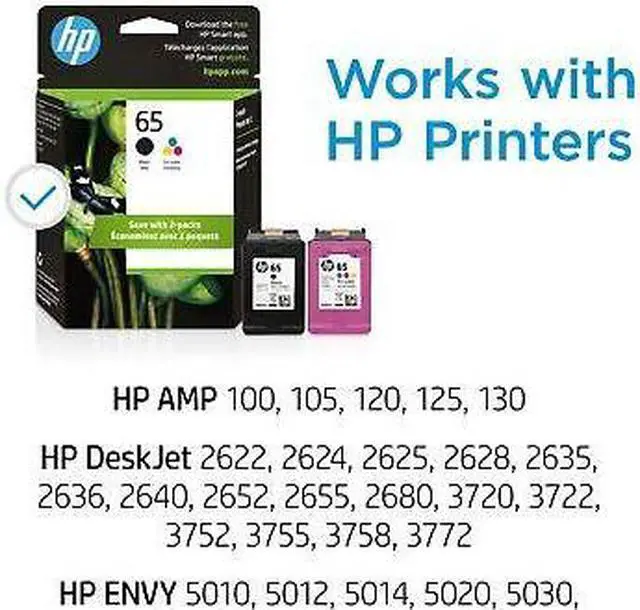 Alt view image 4 of 7 - HP 65 2-pack Black/Tri-color Original Ink Cartridges, ~120 pages, T0A36AN#140