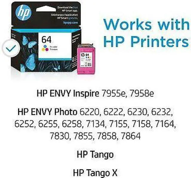 Alt view image 5 of 7 - HP 64 Tri-color Original Ink Cartridge, ~165 pages, N9J89AN#140