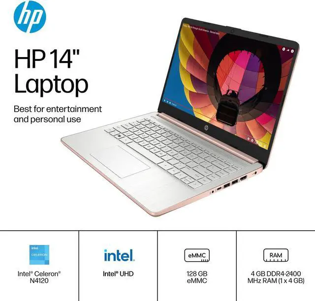 Alt view image 2 of 7 - HP Laptop 14" HD Intel Celeron N4120 4GB 128GB eMMC Cam Office 365 W11S Gold