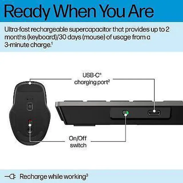 Alt view image 3 of 6 - HP 725 Multi-Device Rechargeable Wireless Keyboard and Mouse Combo