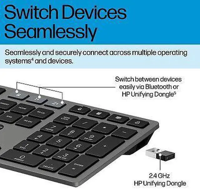 Alt view image 4 of 6 - HP 725 Multi-Device Rechargeable Wireless Keyboard and Mouse Combo