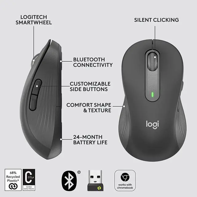 Alt view image 6 of 7 - Logitech Signature M650 L Left Wireless Mouse For Left Hand 910-006234 Graphite