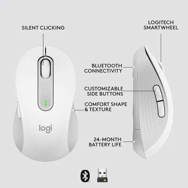 Alt view image 6 of 7 - Logitech Signature M650 L for Business Wireless Mouse Bluetooth Off White