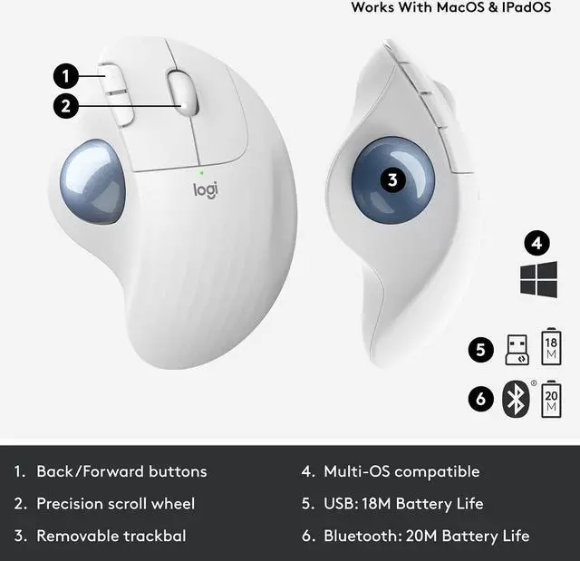 Alt view image 4 of 7 - Logitech Ergo M575 Wireless Trackball Mouse for Business Ergonomic Design White