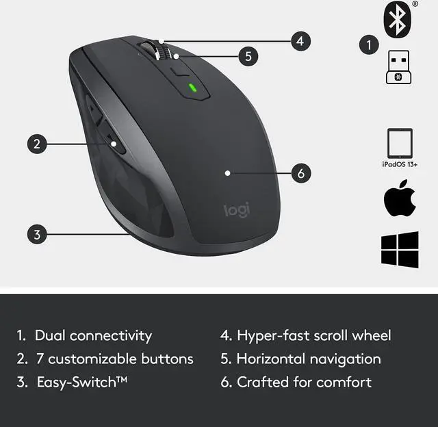 Alt view image 4 of 7 - logitech - MX Anywhere 2S Wireless Laser Mouse - Black 910-005748 NEW