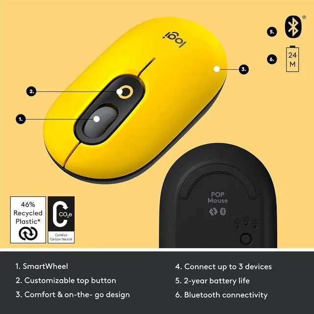 Alt view image 6 of 7 - Logitech POP Mouse, Wireless optical Mouse with Customizable Emojis, SilentTouch