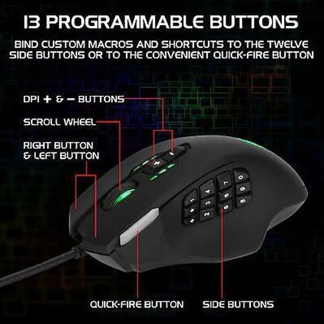 Alt view image 2 of 7 - ENHANCE Theorem 2 MMO Gaming Mouse with 13 Programmable Side Buttons