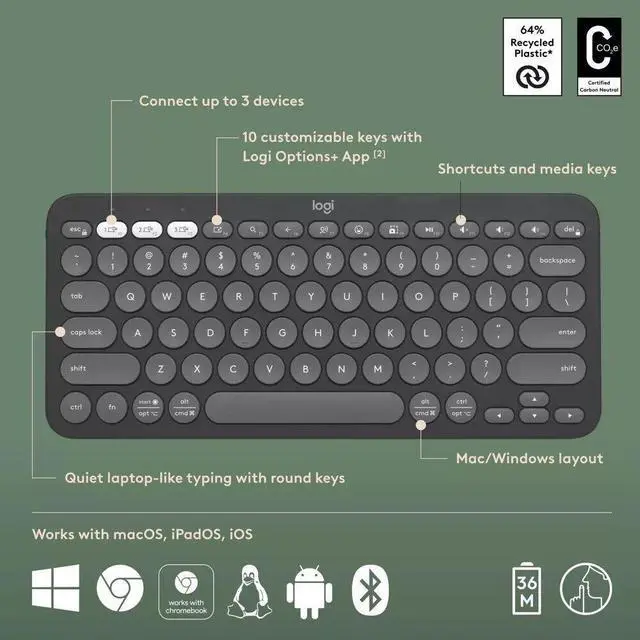 Alt view image 5 of 7 - Logitech Bluetooth Wireless Keyboard and Mouse Combo - MK380S