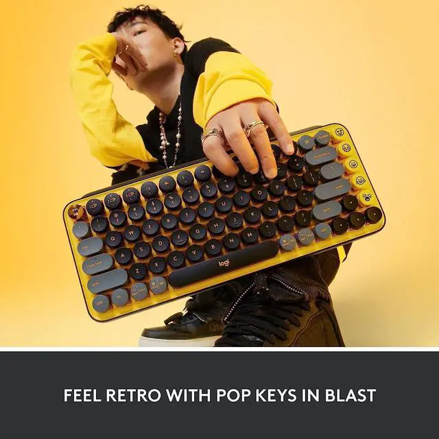 Alt view image 2 of 7 - Logitech POP Keys Wireless Mechanical Keyboard w/ Customizable Emoji Keys YELLOW