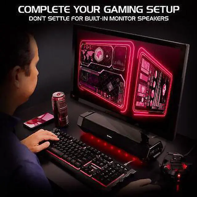 Alt view image 7 of 7 - Gaming Speaker Soundbar - Under Monitor PC LED Speaker with 40W Peak Audio Power