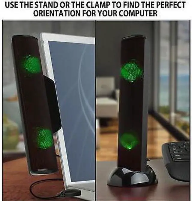 Alt view image 3 of 7 - LED Laptop Computer Speaker with Clip-On Portable Soundbar Design