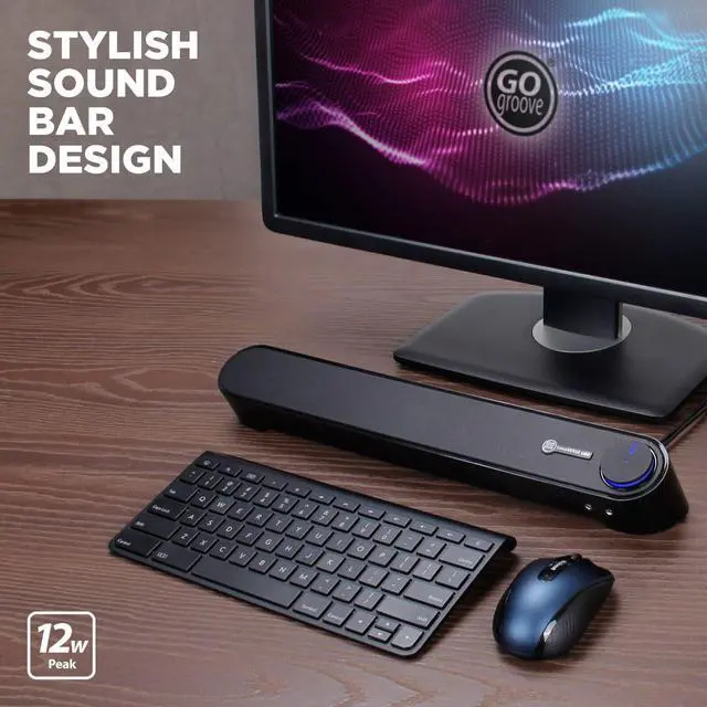 Alt view image 2 of 7 - Computer Sound Bar Speaker (Blackout) with Easy Access Headphone & Mic Jacks