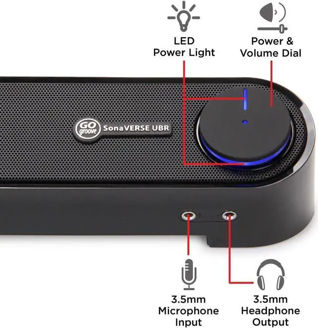 Alt view image 7 of 7 - Computer Sound Bar Speaker (Blackout) with Easy Access Headphone & Mic Jacks