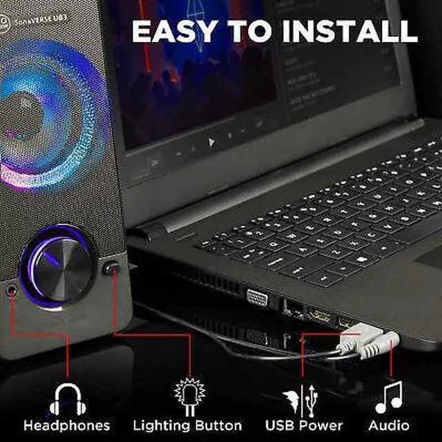 Alt view image 5 of 7 - LED Computer Speakers for Desktop and Laptop - USB Power with 2.5 In Drivers