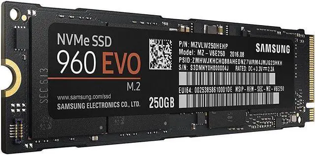 Alt view image 2 of 3 - Samsung 960 EVO 250GB SSD M.2 NVMe PCIe Internal Solid State Drive MZ-V6E250BW