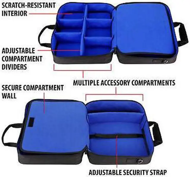 Alt view image 7 of 7 - Projector Case with Shoulder Strap, Extra Storage & Custom Dividers (Blue)